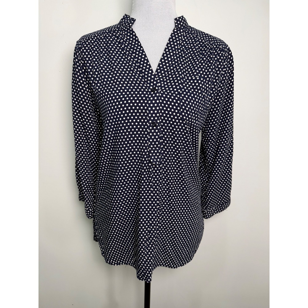 Market & Spruce Navy Polka Dot Rayon Blouse Womens Small FD85150 Split Neck Top